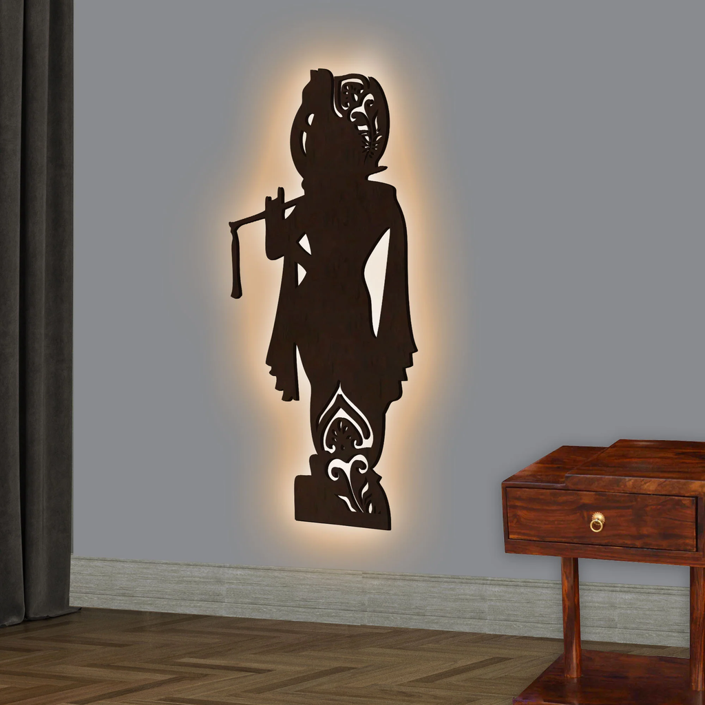 Lord Shree Krishna Backlit Wooden Wall Decor with LED Night Light 