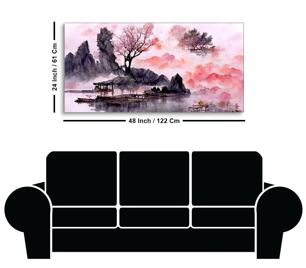 Beautiful Lake View Watercolor Art Canvas Wall Painting
